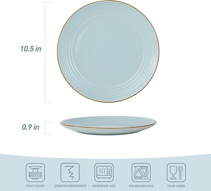 famiware Jupiter Dinner Plates Set of 6, 10.5 Inch Plate Sets, Microwave and Dishwasher Safe, Scratch Resistant, Kitchen Plates Perfect Serving Dishes, Light Blue