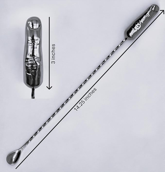 National Finger Company, Finger Cocktail Stirrer, Tipsy Finger, 36 cm, Stainless Steel Life-Size Finger Spoon, Funny Bar Spoon, Novelty Cocktail Stirrer, Gag Gift, Quirky Bar Tool