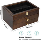 Silverware Box, 3-Layer Wooden Silverware Storage Box with Glass Lid, 14.5×10.6 Inches Luxury Style Decor Flatware Storage Case for Fine Flatware & Utensils, Gift Idea (Walnut)