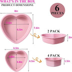 7 & 4 Inch Heart Shaped Cake Pans Set of 6, Pink Carbon Steel Baking Pans Set, Nonstick Heart Cake Mold for Baking, Small Cake Pans, Bakeware Sets for Valentine's Day Wedding