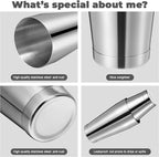 Sabary 12 Pcs Cocktail Shakers Professional Bar Shaker Boston Set Stainless Steel Martini Drink Mixer Basic Tool Weighted Shake Metal Can Cocktail Shaker Set, 18 Oz, 28 oz (Silver)