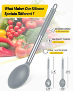 Pack of 2 Large Silicone Cooking Spoons,Non Stick Solid Basting Spoon,Heat-Resistant Kitchen Utensils for Mixing,Serving,Draining,Stirring (GREY)
