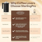 Extra Large French Press Coffee Maker 59 oz (1.75L), Large Capacity Stainless Steel Big French Press XL, Thermal Insulated Black Coffee Maker with Double Walled Insulation, Mirror