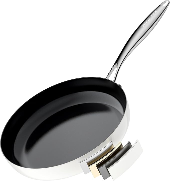 Ceramic Nonstick Frying Pan for Cooking 11.8 Inch, Non Stick Tri-Ply Stainless Steel Pan, Non Toxic Skillet, PTFE & PFOA Free, Compatible with All Stovetops, Dishwasher & Oven Safe