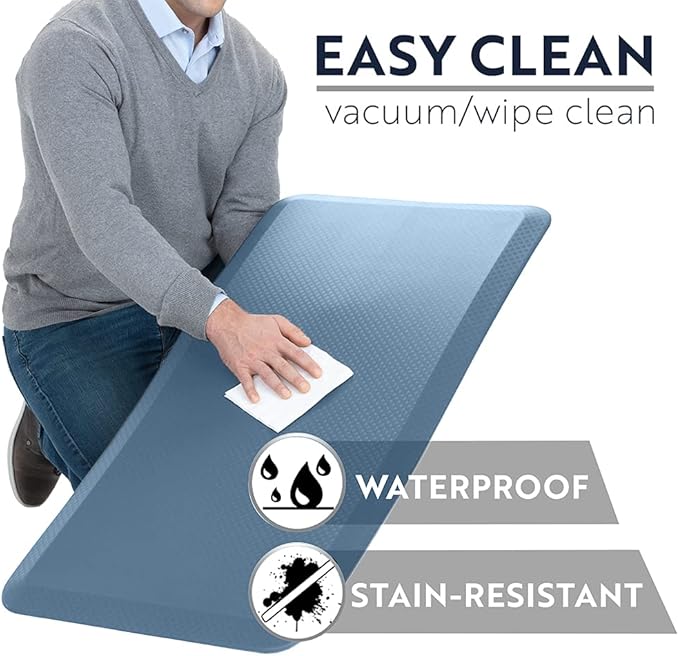 KANGAROO Thick Ergonomic Anti Fatigue Mats for Kitchen Floor, Cushioned Standing Office Desk Mat, Waterproof Scratch Resistant Topside, Supportive All Day Comfort Padded Foam Rugs, 17x24, Sky Blue