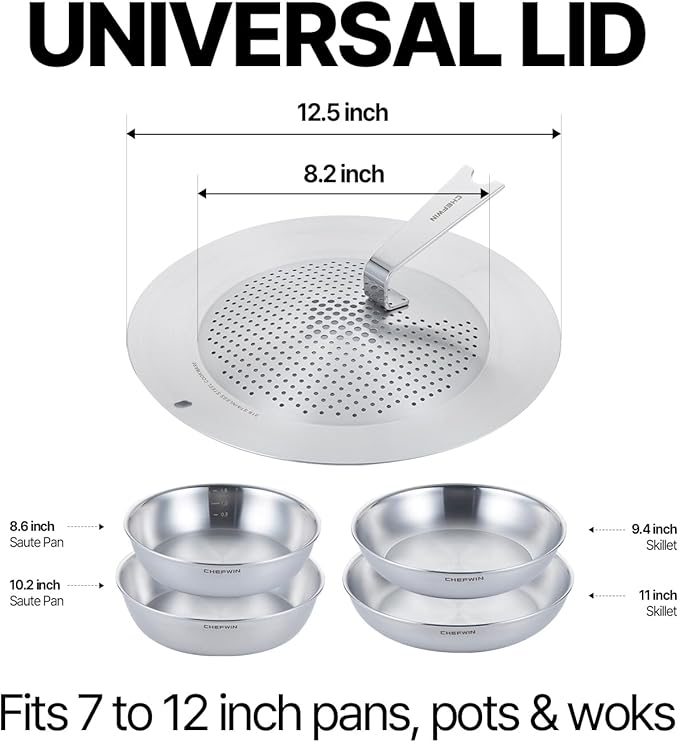 316 Stainless Steel Removable Handle Cookware, 5-Ply Stackable Cookware Set, 6-Piece Pans with Universal Lid, Induction Compatible, Oven & Dishwasher Safe