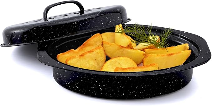 13” Enamel Roaster With Lid Oval Roasting Pan For Oven with 11"Inner Diameter Broiler Pan Suitable For Dining With Two People High Temperature Resistance Dishwasher Safety Gift Idea for Christmas