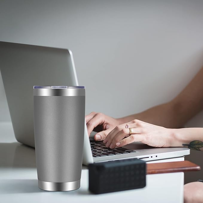 VEGOND 20oz Tumbler with Lid and Straw Stainless Steel Tumbler Cup Bulk Vacuum Insulated Double Wall Travel Coffee Mug Powder Coated Coffee Cup(Grey 12 Pack