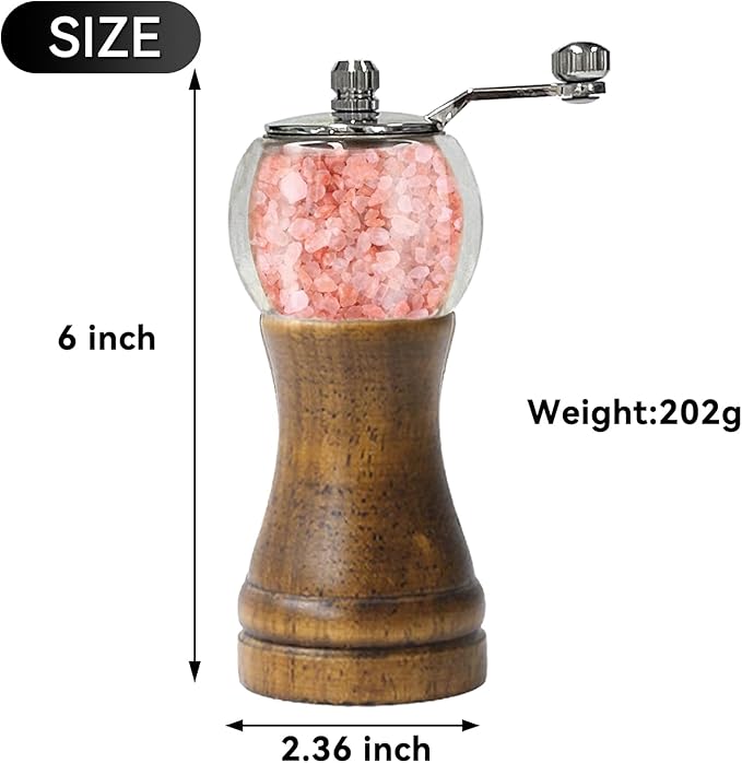Salt and Pepper Grinder Set Manual Pepper Mill Refillable with Stainless Steel Handle Adjustable Coarseness Ceramic Core, Enjoy Best Fresh Pepper Salt Spices (Seasoning Not Included)