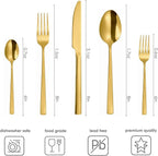 Oxford Silverware Set, 30 Piece Forged Flatware Premium Stainless Steel, Service for 6, for Kitchen, Home, Wedding, Party, Mirror Polished Dishwasher Safe (Matte Gold)