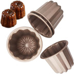 Set of 4 Nonstick Canele Molds, Mini Lace Canele Mold, Individual Washable Carbon Steel Canelle Pastry Molds, Popover Muffin Cupcake Pans for Oven Baking - 2.8 Inch, Gold