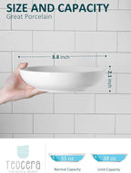 Teocera Pasta Bowls, Large Salad Bowls, Porcelain Bowl Set, Wide and Shallow, Microwave and Dishwasher Safe, 35 Ounce - Set of 4, White