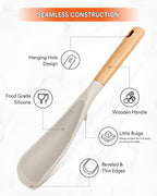 Cooking Spoon for Nonstick Cookwares, Great for Cooking and Serving Sturdy BPA-Free Matte Silicone, Wood Handle Spoon for Mixing, Scoop, and Scrape (Khaki)