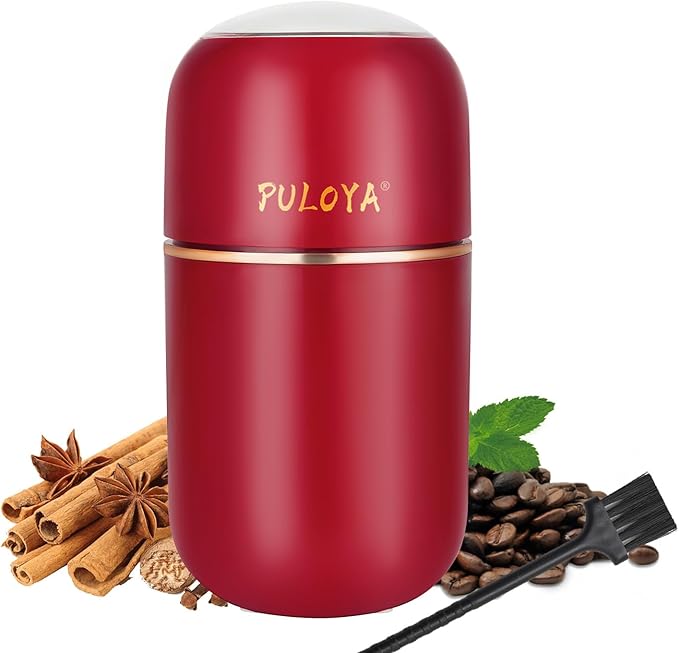 Electric Coffee Grinder for Beans, Spices, Herbs, Grains and Nuts, Stainless Steel Blades, 2.8 oz, Red