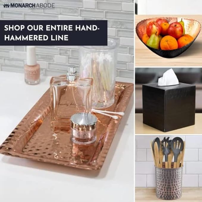 Monarch Abode Hand Hammered Metal Serving Tray, 12-Inch Nickel Finish – Rectangle Serving Platter, Small Serving Tray for Party, Fruit Platter, Dessert Trays, Serving Dishes