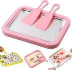 Rolled Ice Cream Maker Kit, At-Home Rolled Ice Cream Machine with Instant Freeze Tray & 2 Scrapers, DIY Rolled Ice Cream Tray for Kids & Adults, Stainless Steel Frozen Dessert Maker (Pink)