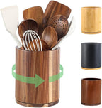 Wooden Utensil Holder, 360°Rotating 7.3'' Large Utensil Holder for Kitchen Counter, Kitchen Utensil Organizer, Utensil Crock, Farmhouse Kitchens Countertop Decor, Acacia Wood