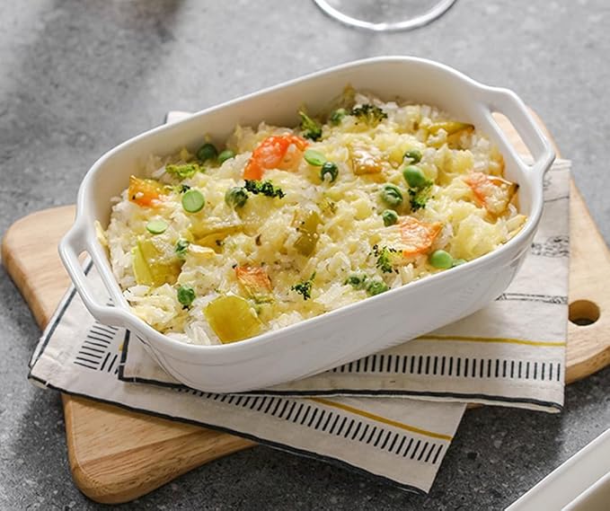 Casserole Dishes for Oven, 12 inch Ceramic Baking Dish Rectangular Lasagna Pan with Handles Ceramic Bakeware Porcelain Baking Pan Microwave and Oven Safe (White)