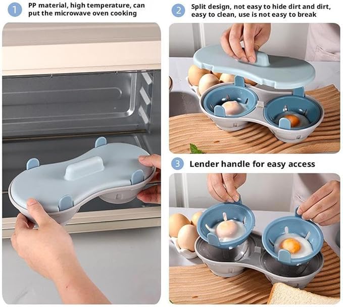 Wmool 2 Cavity Microwave Egg Cooker, Breakfast Double Row Egg Cooker, Poached Egg Cup Kitchen Cooking Gadgets