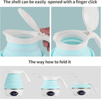 Collapsible Travel Kettle Electric Portable Foldable Kettle for Boiling Water, Suitable for 110V & 220V Dual Voltage, for Tea & Coffee, 850W Small Mini BPA-free Silicone Blue electric kettle
