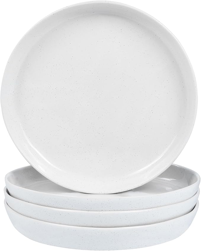 Stoneware Dinner Plates Set of 4, 8 Inch Reactive Matte Glaze Ceramic Plates Set, Modern Dinnerware Dish set for Kitchen,Microwave, Dishwasher Safe, Scratch Resistant,White