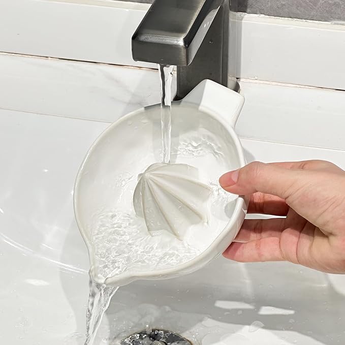 Ceramic Lemon Juicer Reamer Manual Citrus Lime Hand Squeezer Bowl with Handle and Pour Spout, Handheld, Easy to Use and Clean