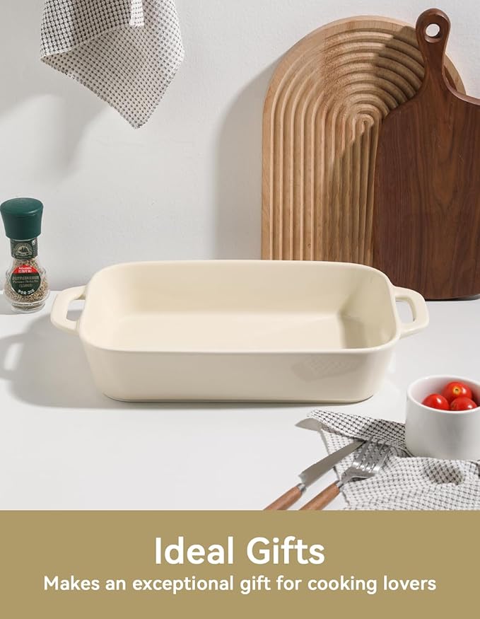 Sweejar Ceramic Bakeware Set, 9x13 Rectangular Baking Dish for Cooking, Kitchen, Cake Dinner, Banquet and Daily Use, Casserole Dishes for Oven Porcelain Baking Pans（Beige)