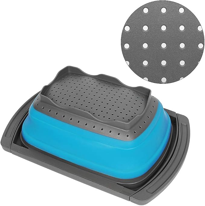 Qimh Colander Collapsible, Colander Strainer Over the Sink Food Colanders Strainers with Extendable Handles, 6-Quart, Dishwasher-Safe Kitchen Folding Strainer for Pasta, Veggies and Fruits