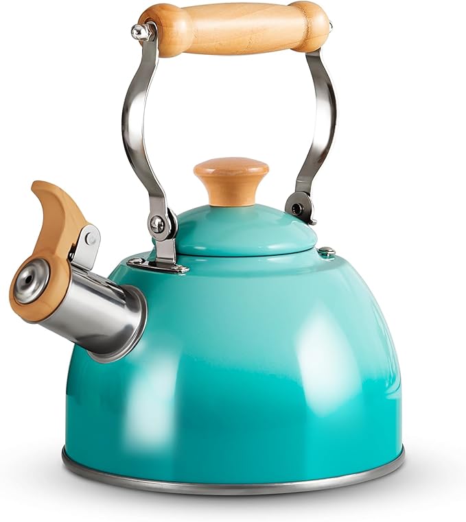 ROCKURWOK Tea Kettle, Tea Pot with Cool Touch Ergonomic Handle, Teapot Food Grade Stainless Steel, Tea Kettle Stovetop, Kettle Teapot, Whistling Tea Kettle, Small Tea Pot, 1.6 Quart (Green)