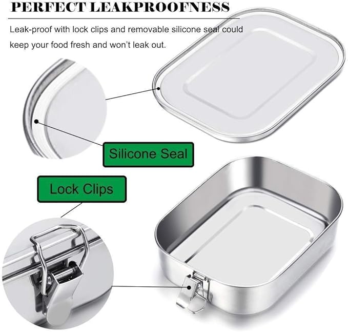 G.a HOMEFAVOR Stainless Steel Bento Lunch Box - Leak-Proof Metal Bento Box, Large Food Container with Lock Clips, Snack Container, Dishwasher Safe, 1400 ml/47 oz