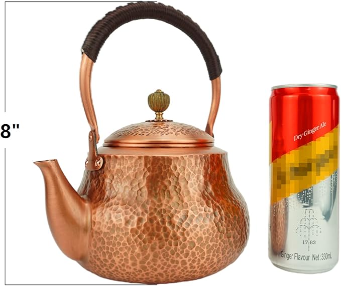 Funmaker Handmade Solid Copper Tea Pot Kettle Stovetop Teapot Thick Hammered Copper Tea Pot Kettle Stovetop Teapot Made for gasstove tops pure copper kettle (Type 4-1300ml)
