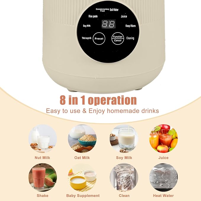 8-in-1 Automatic Soy Nut Milk Maker,40oz Soy Milk Maker for Homemade Almond,Oat,Soy Milk,Rice Paste,Complementary Food,Juice,Milk Maker Machine with Delay Start/Keep Warm/Self Clean/Boil Water