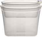 Zip Top Reusable Food Storage Bags | 2 Bag Set [Gray] | Silicone Meal Prep Container | Microwave, Dishwasher and Freezer Safe | Made in the USA