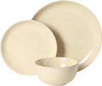 Gibson Home Rockaway 12 Piece Plates and Bowls Matte Glaze Service for 4 Dinnerware Set - Warm Cream - Dishwasher and Microwave Safe