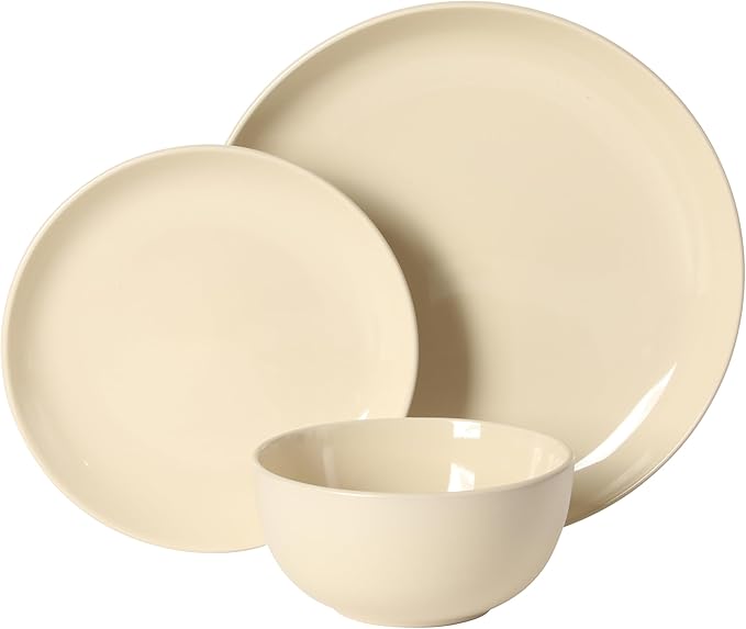 Gibson Home Rockaway 12 Piece Plates and Bowls Matte Glaze Service for 4 Dinnerware Set - Warm Cream - Dishwasher and Microwave Safe