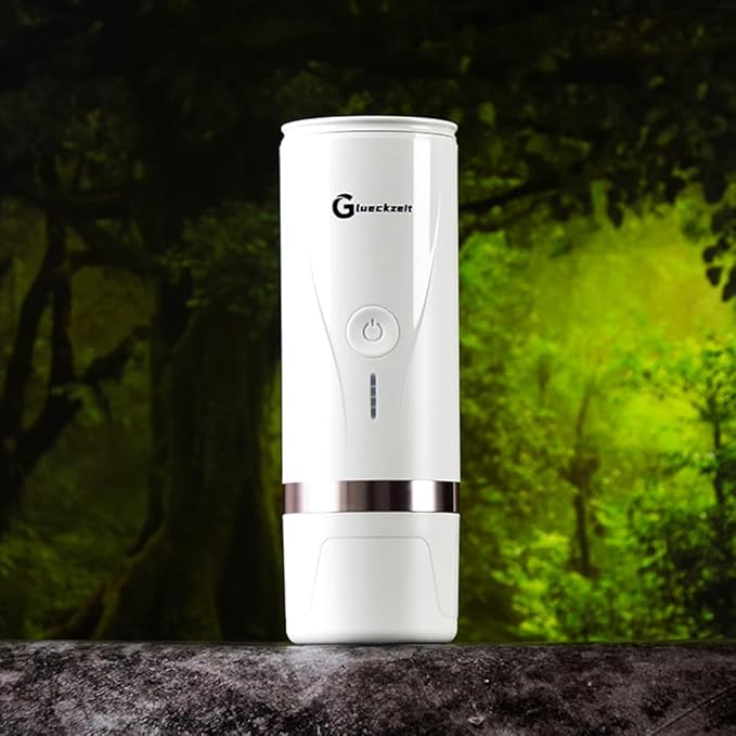 Portable Electric Espresso Machine, Car Travel Self-Heating Electric Coffee Maker for Camping with Type-C, Suitable for ground coffee and Ns capsules for RV, Hiking, Office Spring Travel White Heating