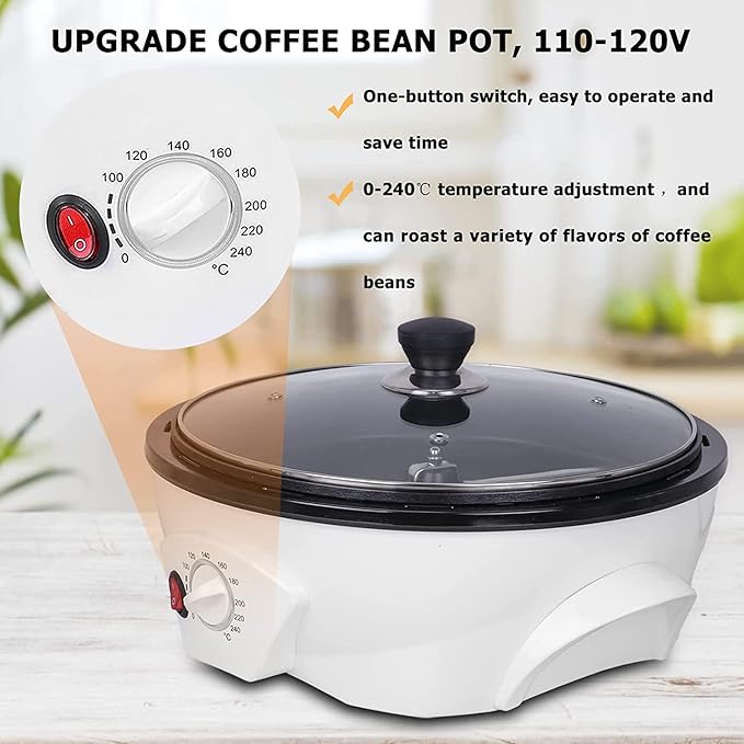 JIAWANSHUN Electric Coffee Roaster Machine 500g Coffee Bean Roaster 0-240℃ Non-Stick Home Peanut Beans Roaster 1200W 110V