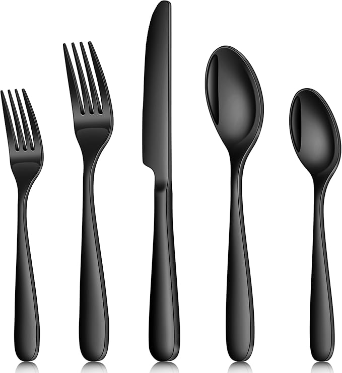 Black Silverware Set for 12, Ollex 60-Piece Black Flatware Set Include Forks Spoons and Knives Stainless Steel Eating Utensils Sets Mirror Finish Tableware Kitchen Cutlery Sets, Dishwasher Safe