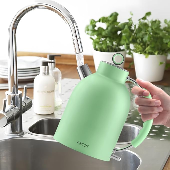 ASCOT Electric Kettle, Stainless Steel Tea Boiler 1.6L 1500W Retro Tea Heater & Boiling Kettle, Auto Shut-Off and Boil-Dry Protection(Matte Green)