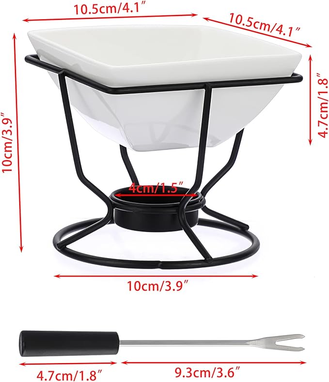 BSTKEY Ceramic Butter Warmer Set, Fondue Pot Melting Pot Set, Melt Hot Pot Square Bowl Set For Cheese Chocolate Butter Caramel, with 2 Dipping Forks