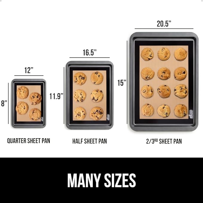 GORILLA GRIP Reusable Nonstick Silicone Baking Mat, 2 Pack, 20.5x 14.62, BPA-Free Oven Safe Food Liner, For Cookie Sheets, No Mess Easy Clean Pastry Mats, Kitchen Essential, 2/3 Sheet Size, Black