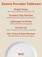 Sweese 7.4 Inch Porcelain Dessert Plates, Set of 6 - Stackable, Microwave Oven Safe - White