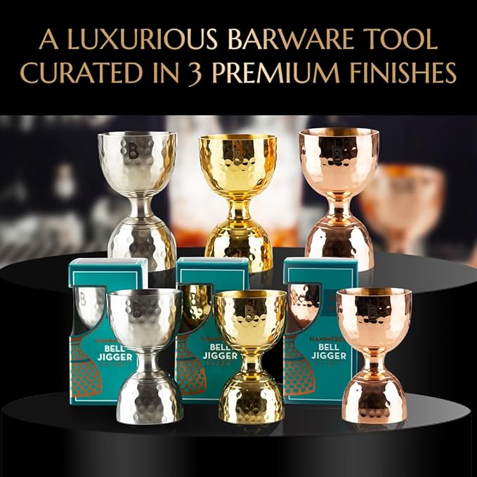 Hammered Bell Jigger by Bull In China - Premium 100% Copper with 0.25oz to 2oz Measures for Cocktails, Bars & Bartenders