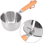 Mini Butter Melting Pot, Stainless Steel Hot Oil Pan Milk Butter Warmer with Wooden Handle Dual Pour Spout Small Sauce Pan Sauce Serving Pots(150ml)