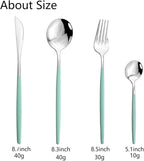 JASHII Flatware Serving Set 24 Piece, Stainless Steel Silverware Set, Mint Green Silver Cutlery Set, Modern Elegant Tableware Set for Party, Christmas, Dinner (Mint Green Silver)