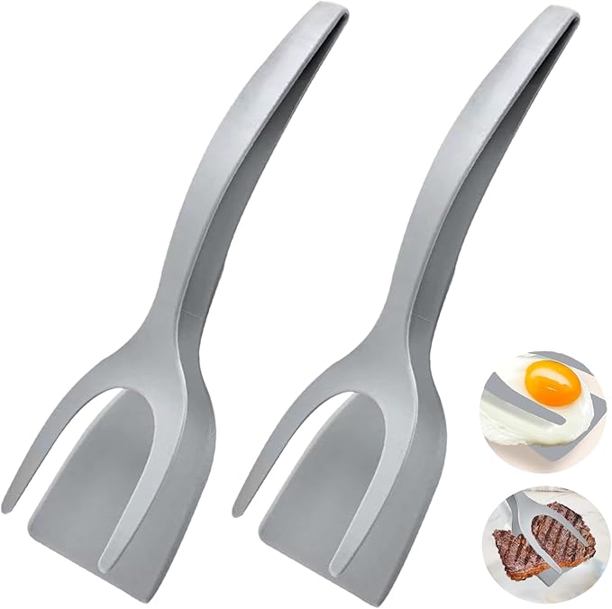 2PCS Egg Flipper Spatula, 2 In 1 Spatula And Tongs for Steak Omelette Pancake Egg Frying Bbq