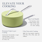 3.5qt Nonstick Ceramic Sauce Pan with Lid (8.19") Even Heat Distribution Non Toxic PFAS Free Healthy Cooking Pot for All Stovetops (Induction/Gas/Electric) Oven Safe 500°F, Avocado Green