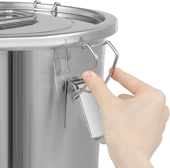 DYNAMI 304 Stainless Steel Airtight Canister for Kitchen, 3.2Gal/405oz Flour Container with Lid and Locking Clamp,10-21Lbs Metal Bucket Food Storage Container for Rice, Flour, Grain, Coffee Bean(12L)