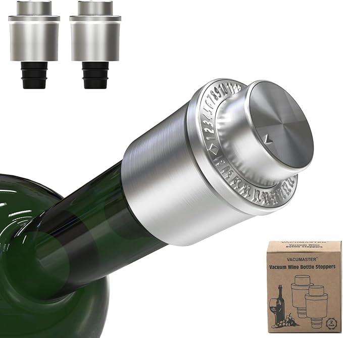Wine Stoppers Vacuum for Wine Bottles - 2-Pack Stainless Steel Wine Saver with Date Markers, Reusable, Leak-Proof Wine Preserver, Perfect Gifts for Wine Lovers & Bar Accessories
