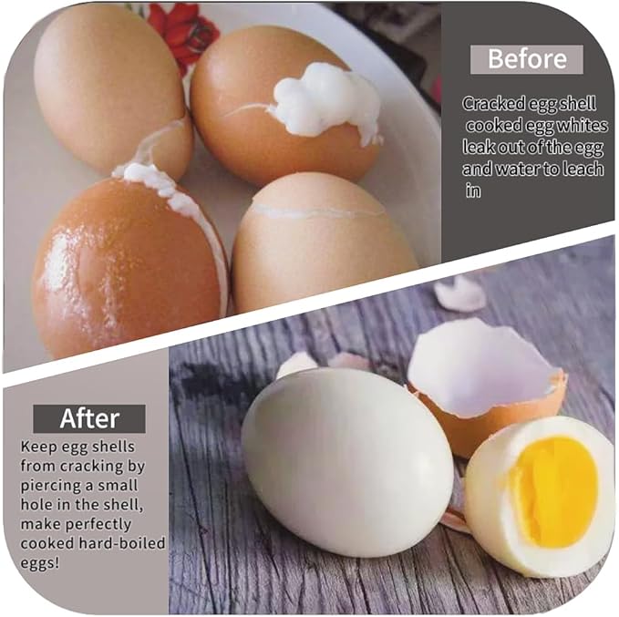 Egg Piercer for Raw Eggs, Stainless Steel Needle Egg Punch, Egg Poker with Sharp Pin to Get Good Hard Boiled Eggs, Hard Boiled Egg Peeler, Anti-rust Easy Egg Peeler Kitchen Tools